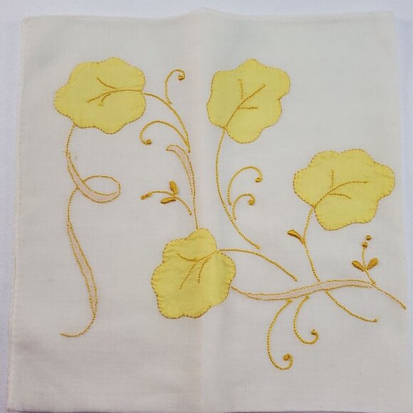 VTG Madeira Applique Floral Handkerchief 14"x14" Yellow & White Cotton Hankie - Picture 4 of 11